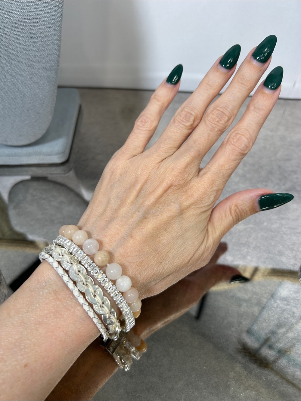 Elegant Stone Bead and Silver Multi-Stack Bracelet